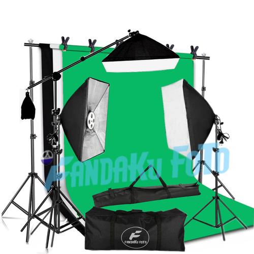 Jual lighting video foto set studio dengan background backdrop boom arm