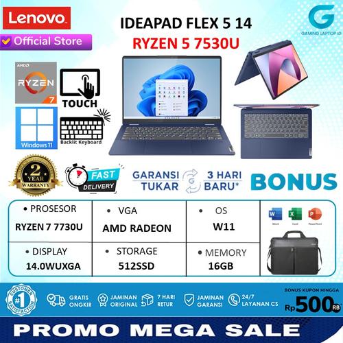 Promo LENOVO FLEX 5 RYZEN 7 7730U RAM 16GB 512SSD W11+OHS 14