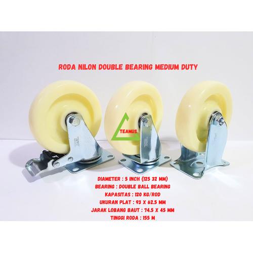 Jual Roda Nylon Medium Duty Double Bearing Hidup Mati Rem 5