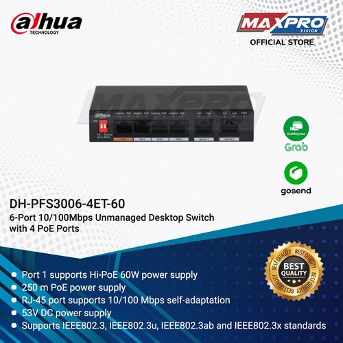 Jual DH-PFS3006-4ET-60 - DAHUA POE SWITCH 4CH UNMANAGED 2 PORT UPLINK ...