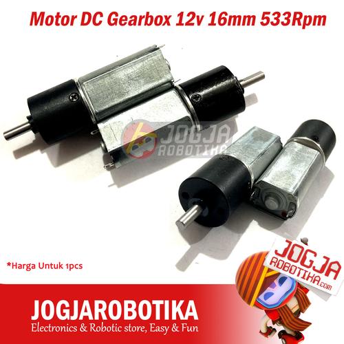 Jual Motor DC Gearbox 12v 16mm 533Rpm Kab. Sleman Jogjarobotika