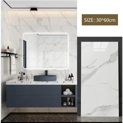 Jual wallpaper sticker dinding kamar mandi waterproof marmer putih