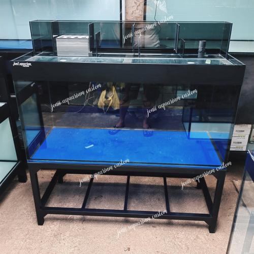 Jual aquarium 120x50x50 10mm rak ceper beground full oracall biru hitam