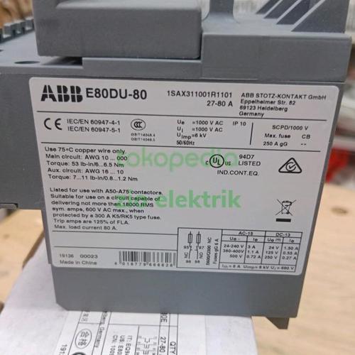 Jual Thermal Overload Abb E80Du-80 27-80A - Jakarta Barat - Mitra