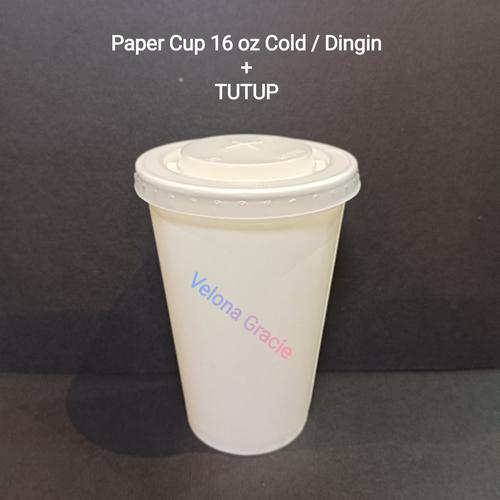 Jual Paper Cup 16 oz Cold isi 50 pcs Putih Polos DENGAN TUTUP Gelas ...