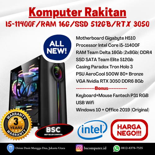 Jual PC Rakitan Gaming (Core I511400F/RAM 16Gb/SSD 512Gb/RTX 3050/W10