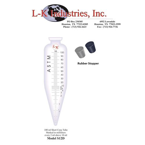 Jual LK Industries Glass Short Cone Centrifuge Tubes, 100 mL S12D