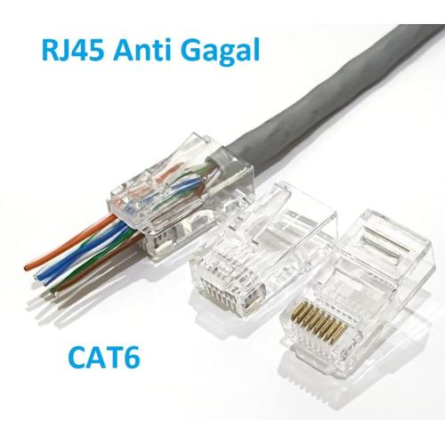 Jual Konektor RJ45 Cat6 Cat5 Anti Gagal Kabel Tembus Cat 5 6 Connector ...