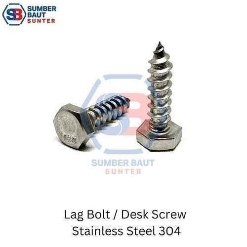 Jual 3/8" x 3" Lag Bolt / Desk Screw Stainless Steel Deskrup Dekskrup