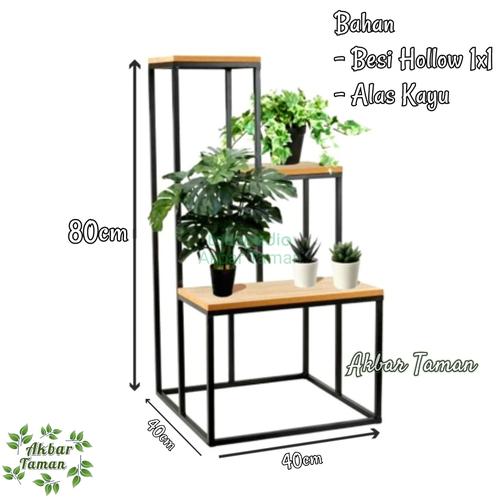 Jual Rak Bunga Besi Alas Kayu / Rak Pot Besi 3 Susun Alas Kayu Besi ...
