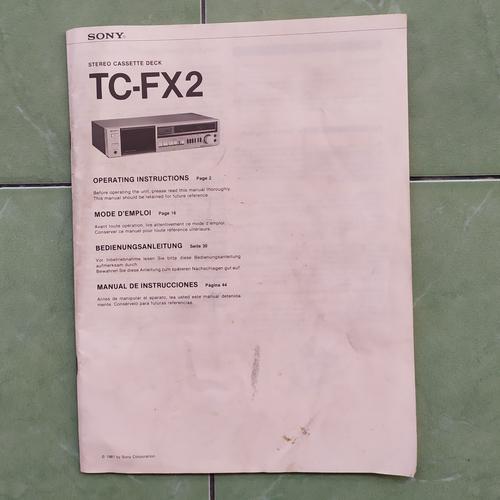 Jual buku panduan pemilik tape deck jadul lawas SONY TCFX2 Kab. Sukoharjo toko makrata