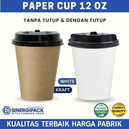 Jual Paper Cup 12 oz dengan Tutup - Gelas Kertas Kopi Kraft & White ...