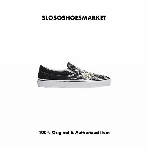 Jual Vans Slip On Flame Skull Black True White 100% Original