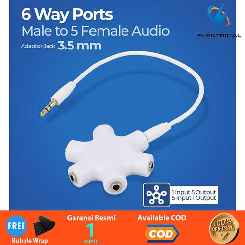 Jual Splitter Audio 6 Port Female Adapter 1 Input 5 Output|5 Input 1 ...