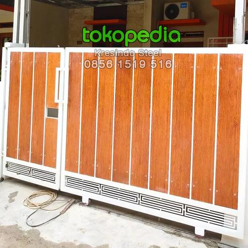 Jual Pagar besi minimalis + GRC motif Kayu, GARANSI 5 TAHUN + free