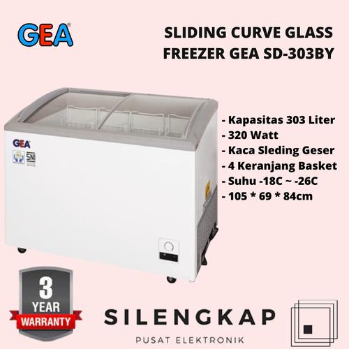Jual GEA CHEST FREEZER CURVE SLIDING GLASS DOOR 303 LITER PINTU KACA SD