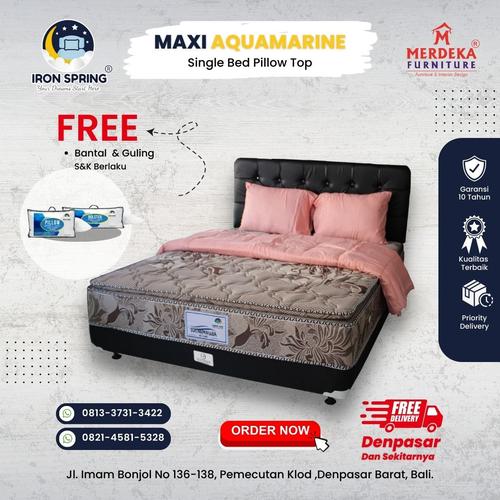 Jual Kasur Iron Spring New Maxi Aquamarine Pillow Top Spring Bed