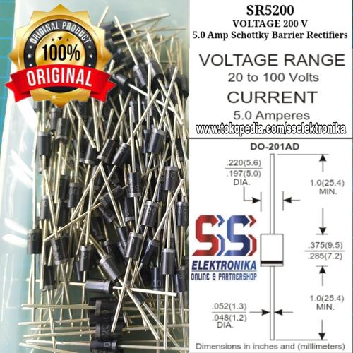 Jual Dioda Diode Schottky Original SR5200 5A 200V Rectifier Barrier ...