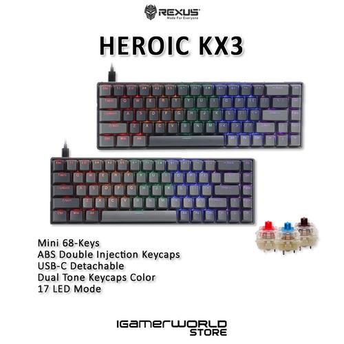 Jual Rexus Heroic KX3 Mini Rainbow Mechanical Gaming Keyboard - Grey ...