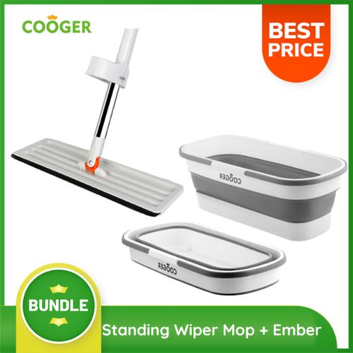 Promo COOGER BUNDLE Standing Wiper Mop Alat Pel Lantai Dengan Ember Lipat Putih + Ember Kab