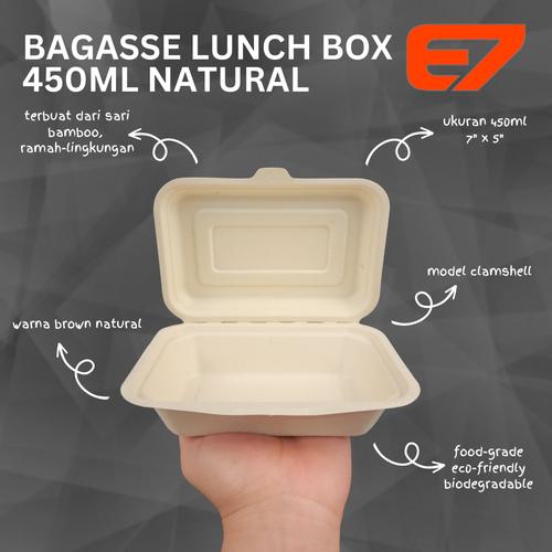 Promo Lunch Box Bagasse 450ml Clamshell Natural 7x5" - Bagasse Box ...