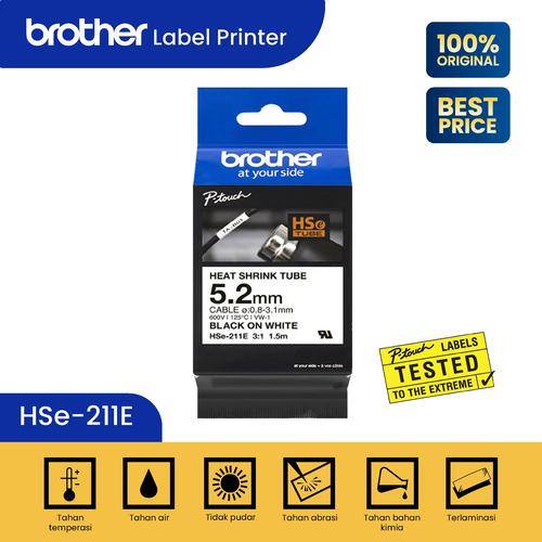 Jual Brother HSe211e Heat Shrink Tube Black on White 5.2mm x 1.5m