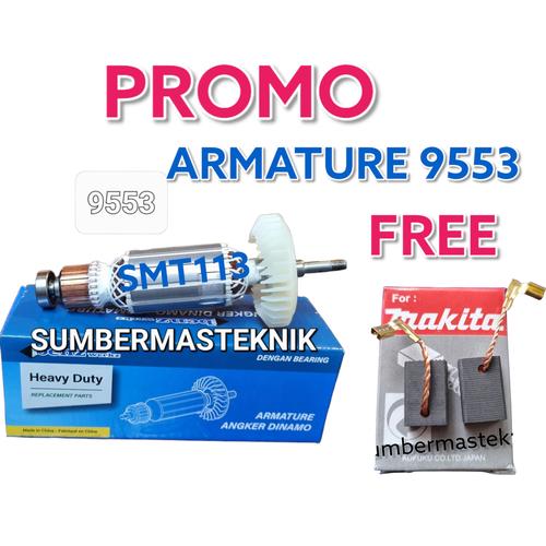 Jual PROMO ARMATURE 9553 MAKITA BONUS CARBON BRUSH ROTOR MAKITA 4