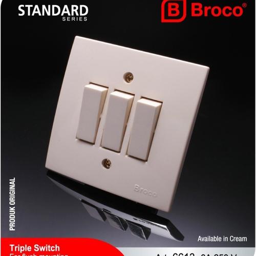 Jual BROCO 6613 Saklar Inbow IB Triple Switch ON/OFF Tanam Tembok SNI ...