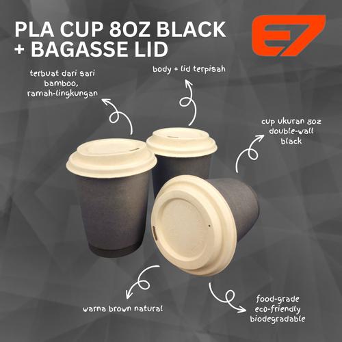 Promo Paper Hot Cup PLA Double Wall 8oz Black + Bagasse Lid Natural ...