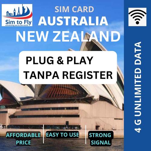 Jual Sim Card Australian & New Zealand 4G Unlimited Data Kab
