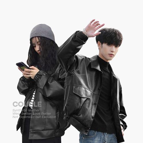 Jual WJ Stuff Jaket Couple Kulit Sintetis Flight Oversize M