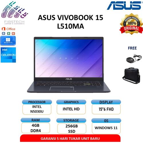 ASUS VIVOBOOK L510MA PENTIUM SILVER N5030 4GB 256GB W11 BACKLI di  Firstech Tokopedia