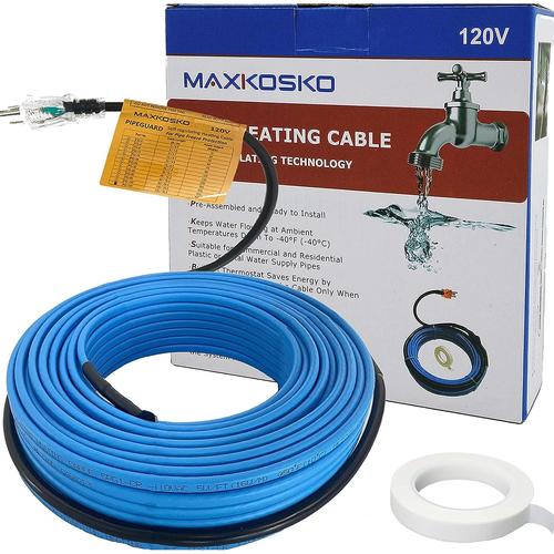 MAXKOSKO 50ft Self-Regulating Pipe Heat Cable - 120V Freeze Protection For Water Pipes Down To -40°F