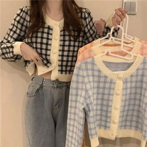Jual Cardigan Crop Rajut Snowy - Kardigan Knit Korean Style Crop - Blue ...