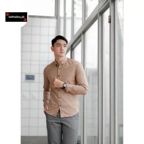 Jual kemeja polos pria warna Coksu / Cream / Mocca lengan panjang