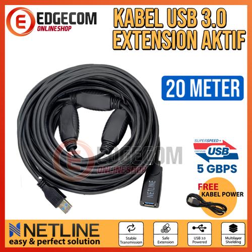 Jual Kabel USB 3.0 Extension Aktif 15 Meter + USB Power NETLINE - 20 ...