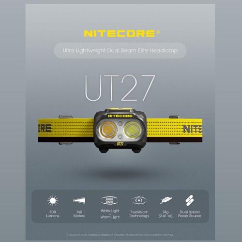 Lampe Frontale Nitecore UT27 Pro 800 Lumens Rechargeable - Étanche, Inclut Batterie, Puissante