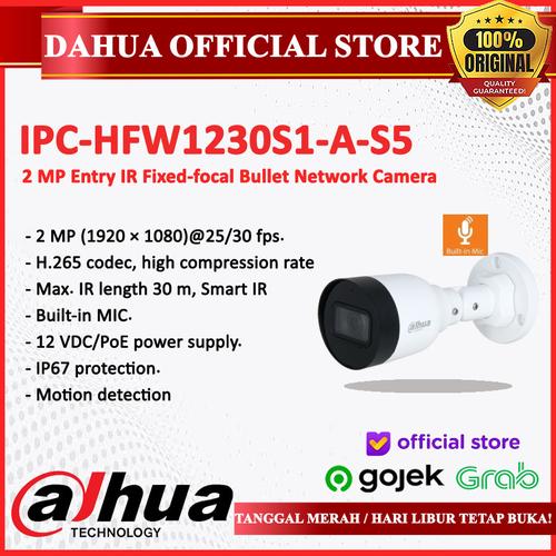 Jual DAHUA CCTV BULLET IP 2MP DHIPCHFW1230S1AS5 H.265+ KAMERA AUDIO