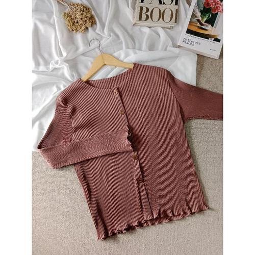 Jual Sweater Knit Wavy Premium Cardigan Pleated Outer Kancing