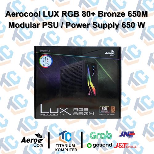 Aerocool LUX RGB 650M - Alimentation 650W Semi-Modulaire 80Plus Bronze - RGB Avec 13 Effets Lumineux - Ventilateur 12cm Silencieux