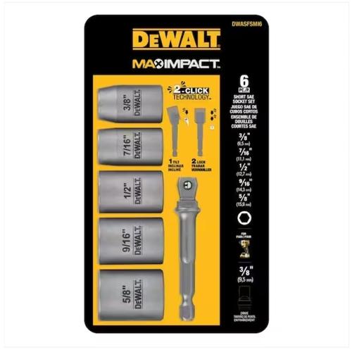 Jual Socket Set Dewalt Max Impact 3/8 in SAE Carbon Steel 6 pcs - Kota ...