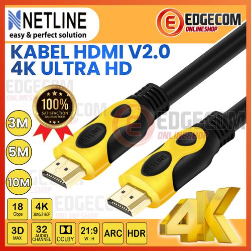 Jual NETLINE Kabel HDMI V2.0 3 / 5 / 10 / 15 / 20 Meter Ultra HD 4K 3D