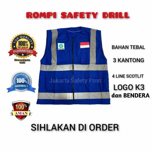 Jual Rompi Safety Bahan American Drill 100% original /Rompi Safety Biru ...