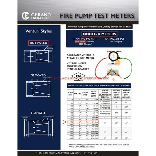 Jual Flowmeter Fire Pump, GERAND, K7506, USA, 6 Inch, Butt Welded