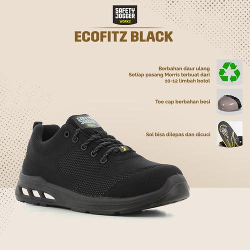 Promo Sepatu Safety Jogger EcoFitz Black / Sepatu Proyek Pria Ujung