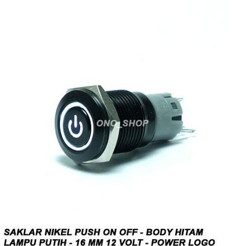 Jual Saklar Nikel Push On Off - Body Hitam - Lampu Putih - 16 mm 12 ...