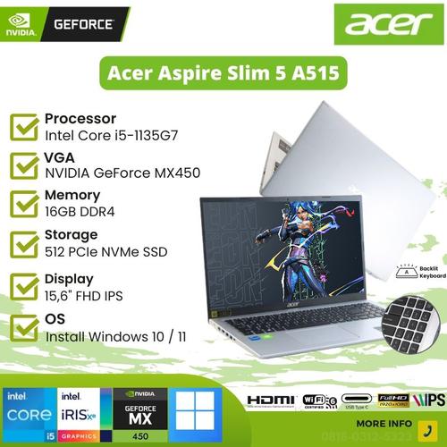 Jual Acer Aspire A515-56G i5-1135G7 16Gb 512Gb Nvdia MX450 15,6