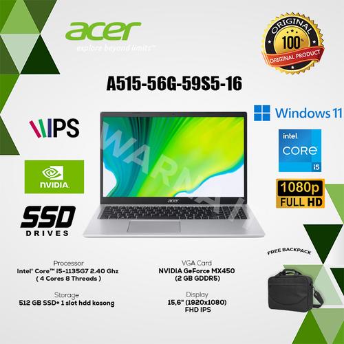 Jual ACER ASPIRE A515-56G-59S5-16 i5-1135G7 RAM 16GB SSD 512GB - Main Image