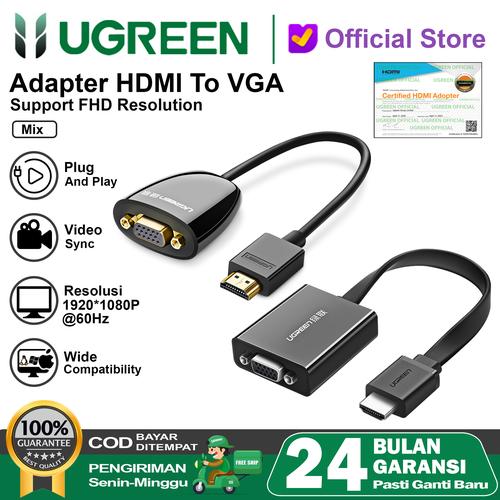Jual UGREEN Kabel HDMI To VGA Converter Proyektor Up To 1080P 40253 ...
