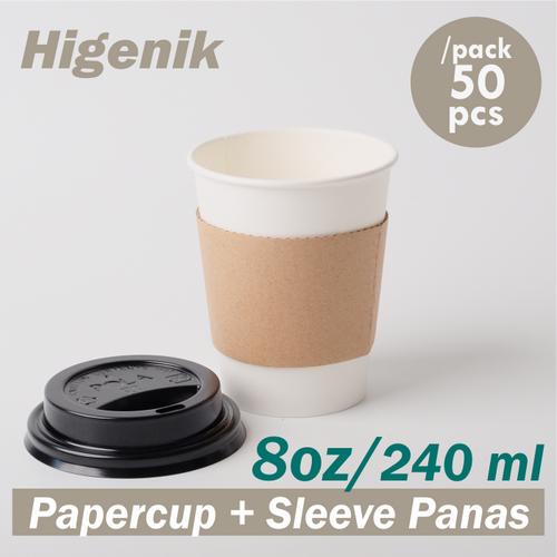 Jual Papercup Hot 8oz Tebal + Sleeve Penahan Panas /Gelas Kertas set 50 ...